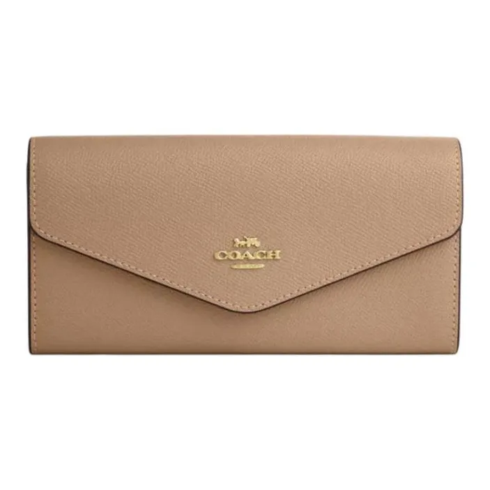 COACH Envelope Leather Wallet Trumpets Women's Brown-0