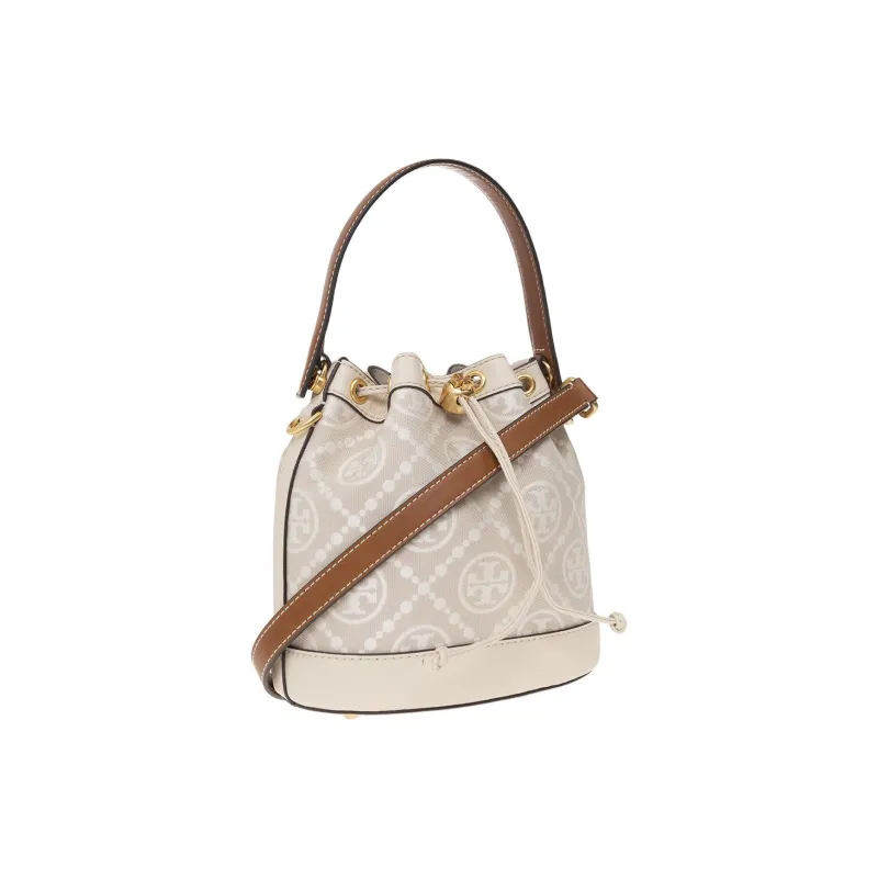 TORY BURCH T Monogram Embossed Logo Bucket Bag Almond White-1