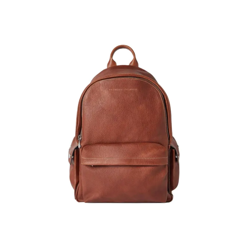 Brunello Cucinelli Grained Calfskin Backpack Men's Brown-0