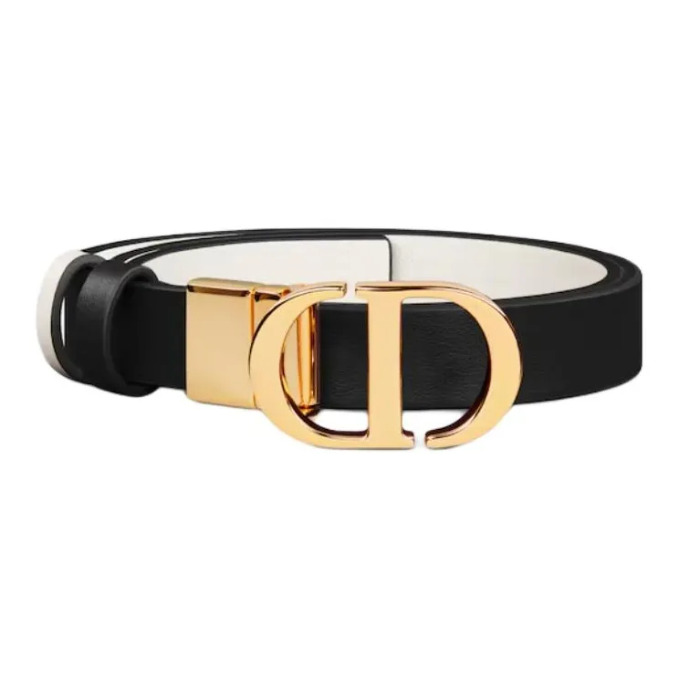 DIOR Cow Leather Belts Women's Black/Milk White Width  2CM-2