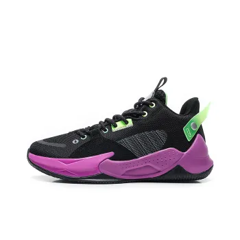 QIAODAN Uh-huh Cushioning Wear-Resistant Mid-Top Basketball Shoes Men's Black Purple