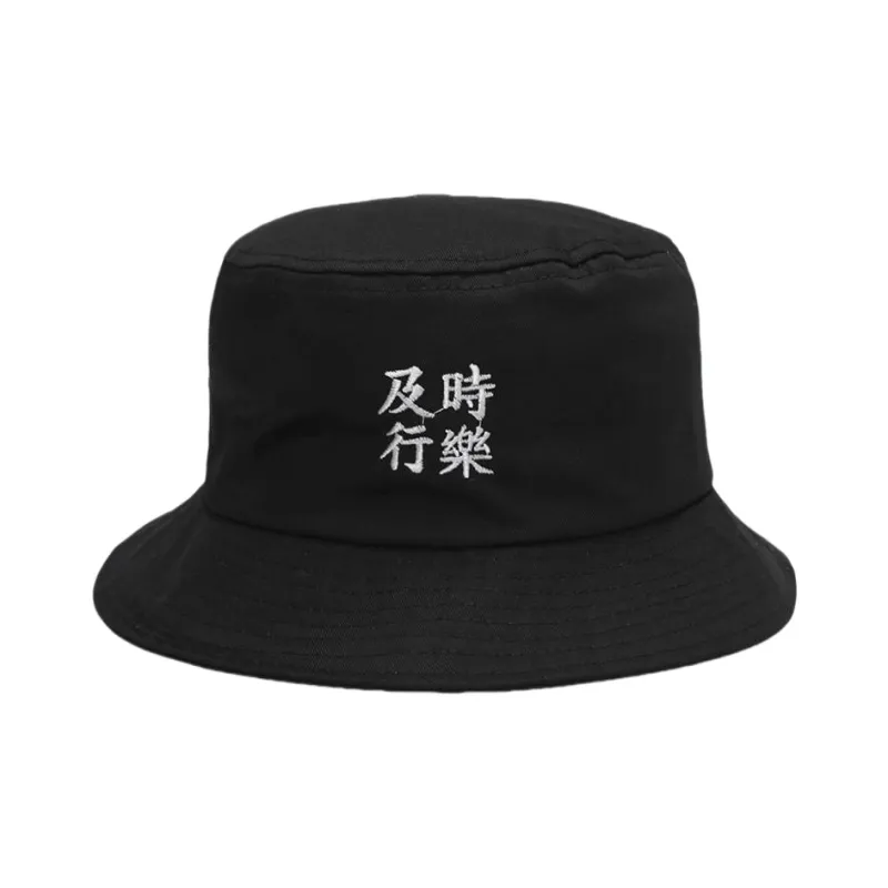 PINKORANGE Cotton Bucket Hats Unisex Black-0