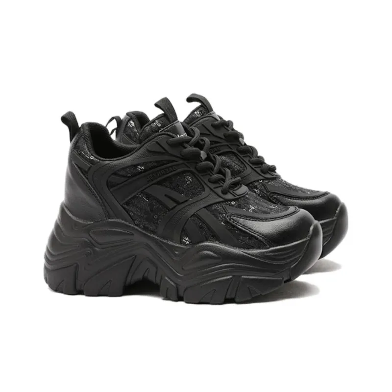 Satchi Height Increasing Low Top Chunky Sneakers Women's Black-2