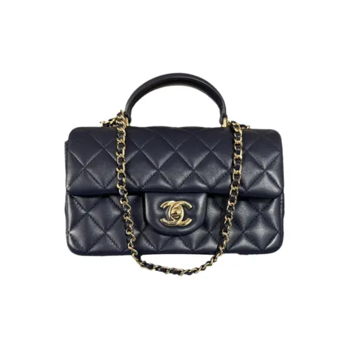 CHANEL Classic Flap CF Leather Lipstick Bag Handbag Shoulder Bag Crossbody Bag Women's Marine Blue