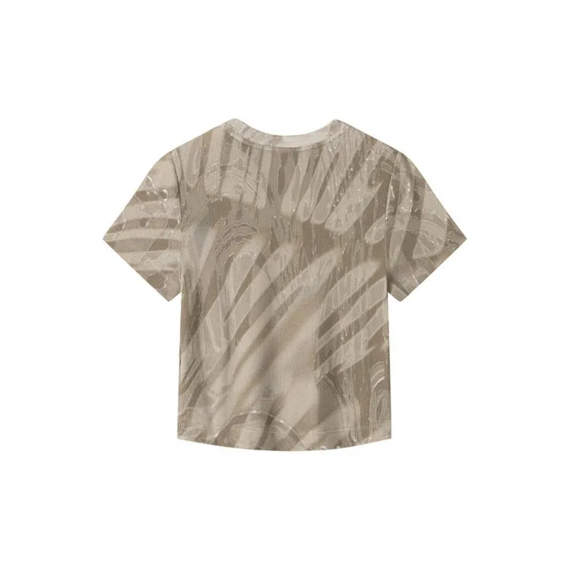 Anta Life Collection T Shirt Women's Linen Gray With All Over Print-1