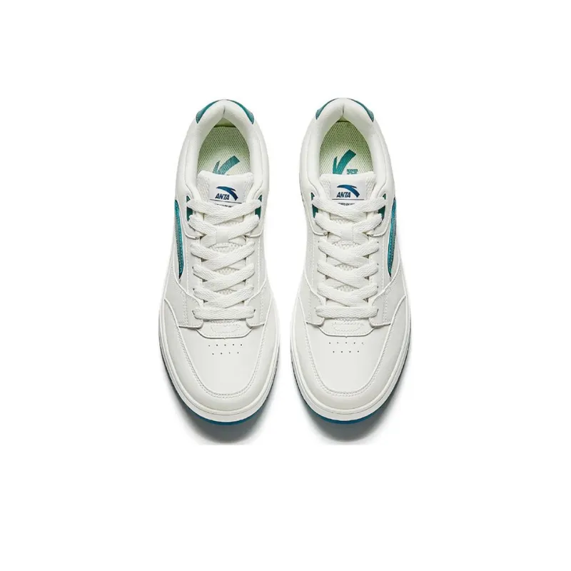Anta BASIC Slip Resistant Cushioning Low Top Skateboard Shoes Men's White Green-2