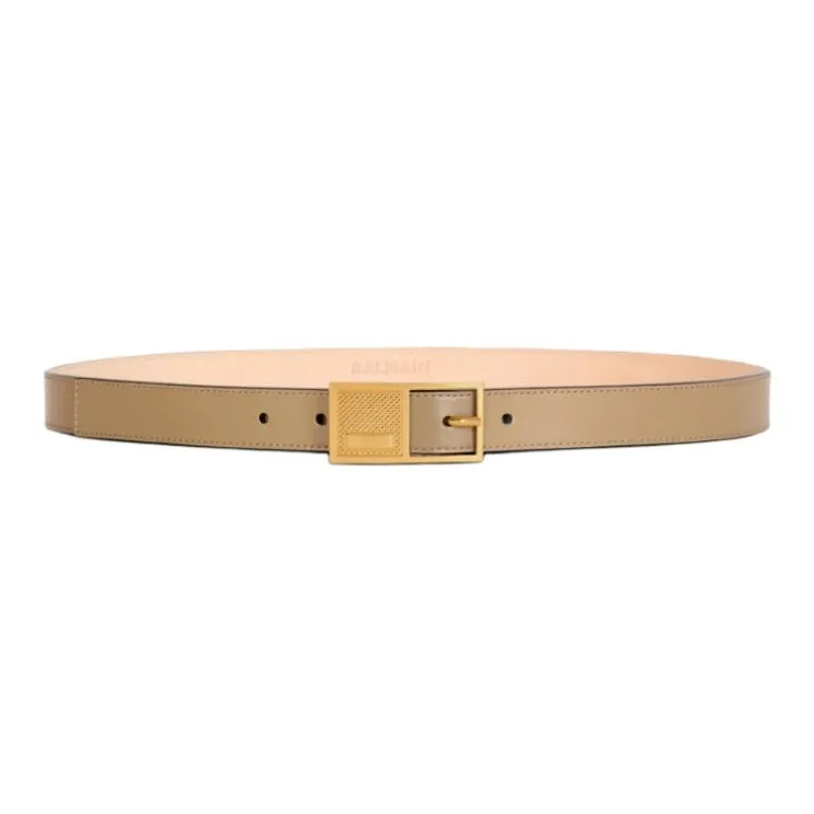 BALMAIN Solid Color Logo Pin Buckle Metal Calf Leather Leather Belts Women's Brown Width: 2.5CM-0