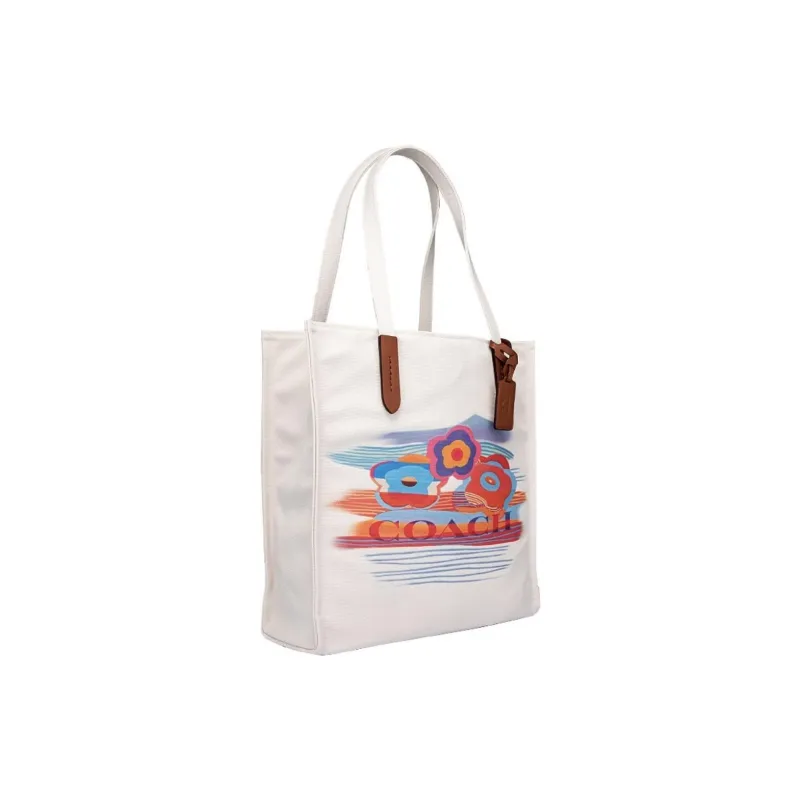 COACH Fabric With Leather Tote Bag, Shopping Bag, Handbag, Shoulder Bag Regular Women's White-1
