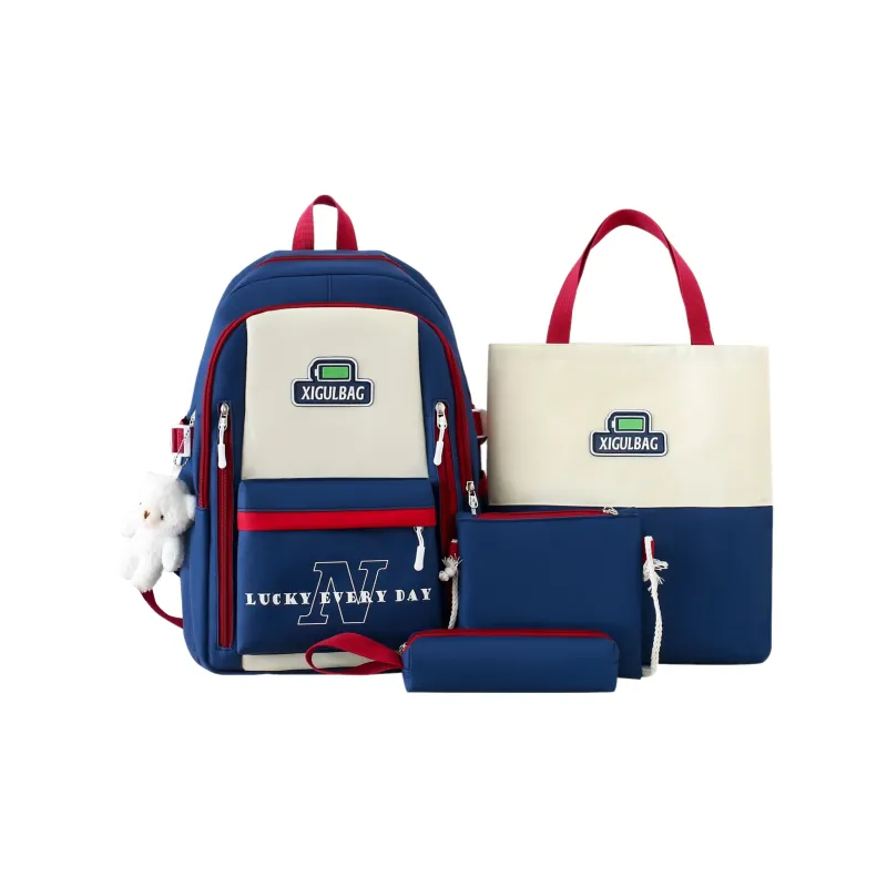 Deli Bear Canvas Backpack Set Of Four Regular Unisex Blue/Green/Red/Black-5