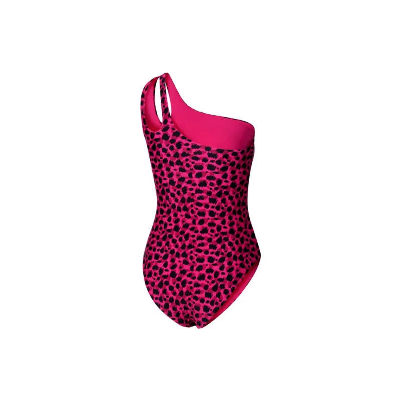 PUMA One Piece Women's Shoulder Swimsuit One-piece Swimsuit Women's Black Pink-1
