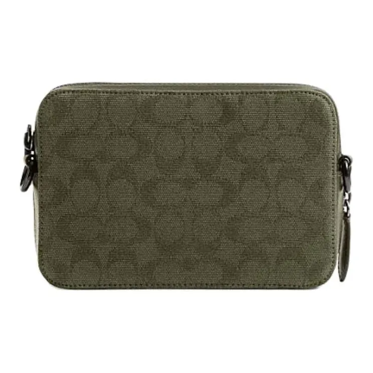 COACH Charter Fabric Cow Leather Patchwork Shoulder Bag Crossbody Bag Small Size Men's Army Green-2