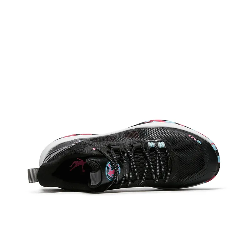 QIAODAN Durable Breathable Mid Top Basketball Shoes Men's Black Pink-4