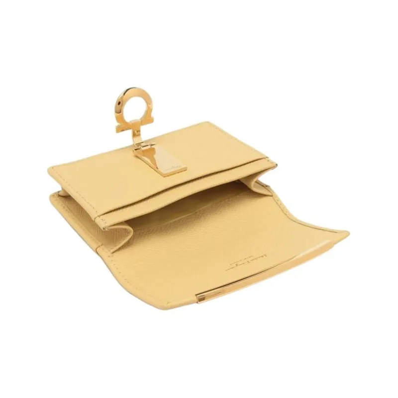 FERRAGAMO Leather Card Holder Women's Yellow-5