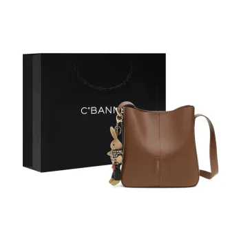 C°BANNER Cow Leather With Synthetic Leather Crossbody Bag Medium Size Women's Coffee