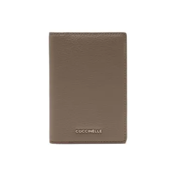 COCCINELLE Grained Leather Passport Holder Zero Wallet Card Holder Card Case Women's Warm Taupe Gray