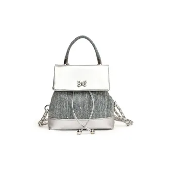 MINLUBAOLUO PU Carry Backpack Regular Women's Silver
