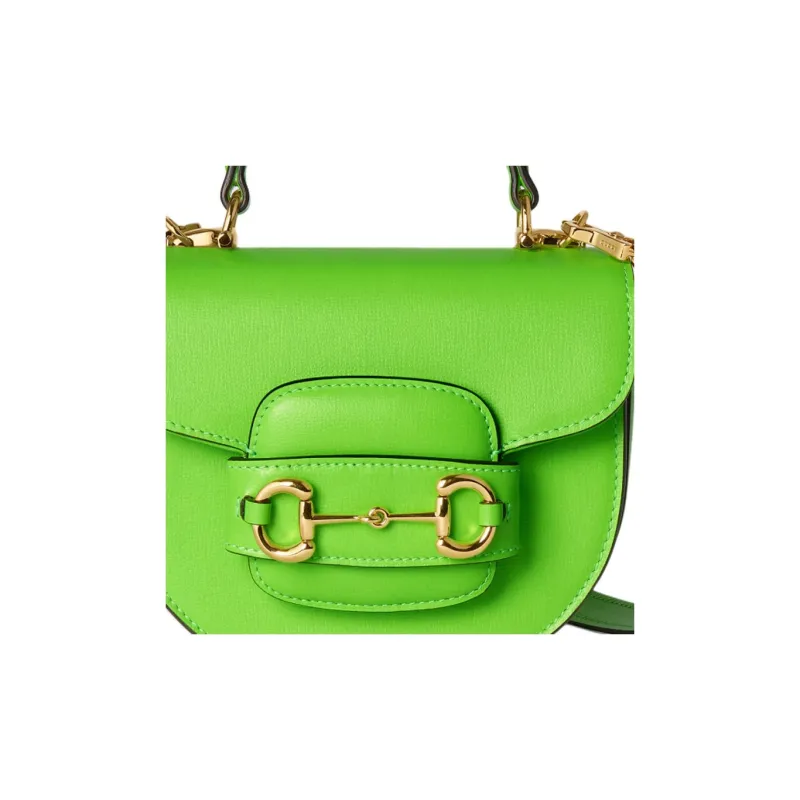 GUCCI Horsebit 1955 Leather Shoulder Bag Crossbody Bag Handbag Mini Women's Electric Green-7