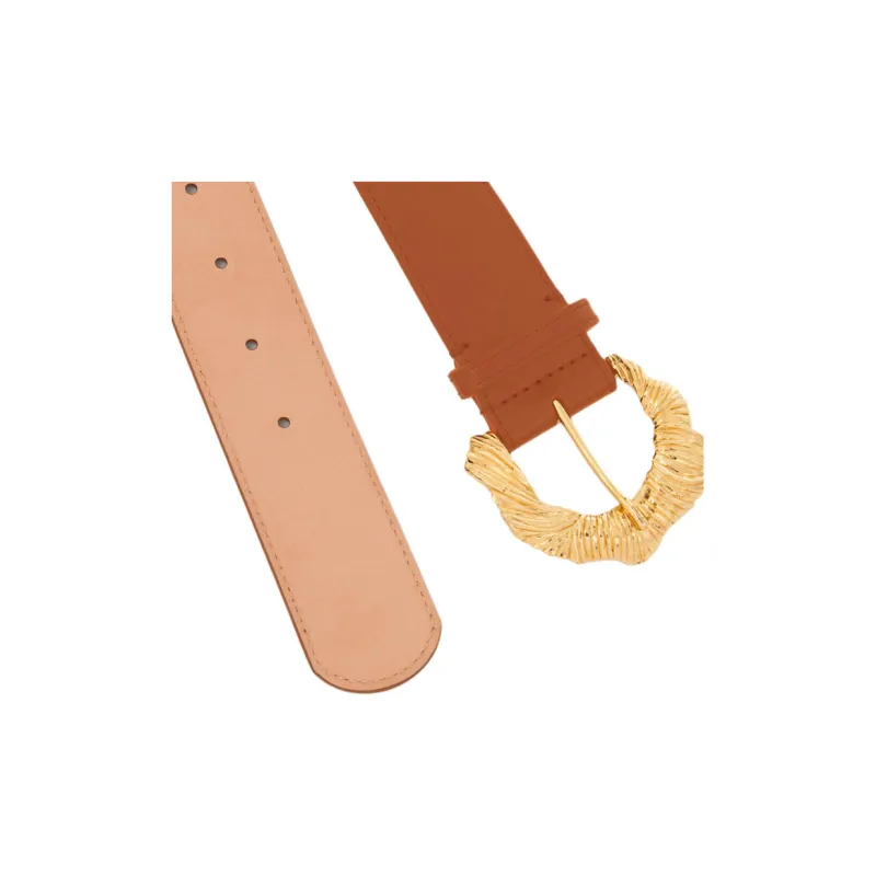 Chloe Floral 'C' Style Pin Buckle Brass Calfskin Leather Belts Women's Brown Width 3.5CM-1