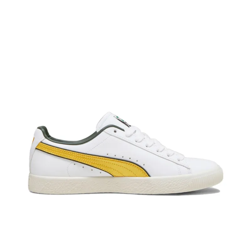 PUMA Clyde Varsity Non slip Lightweight Low Top Skateboard Shoes Unisex White Yellow-1