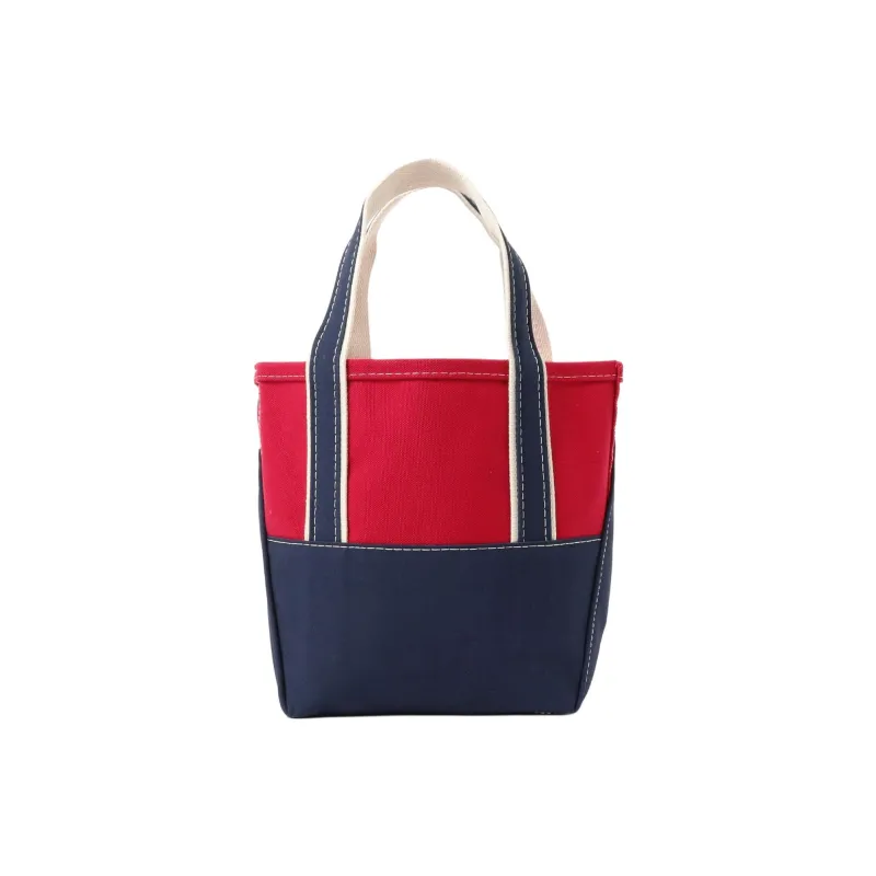 Beams LLBean X Beams Plus 100% Cotton Handbag Unisex Red With Marine Blue/NAVY/GREEM-2