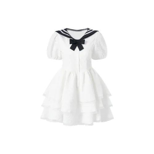 XUANSHU Short-Sleeved Dresses Women's White