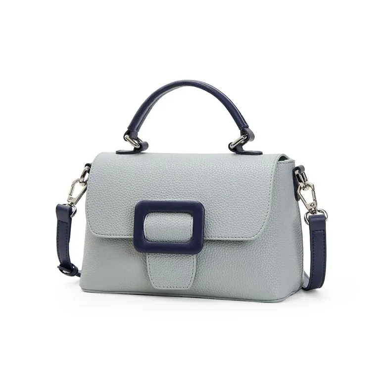 Teenmix Cow Leather With Synthetic Leather Handbag, Shoulder Bag, Crossbody Bag Women's Ecru/Sky Blue-9