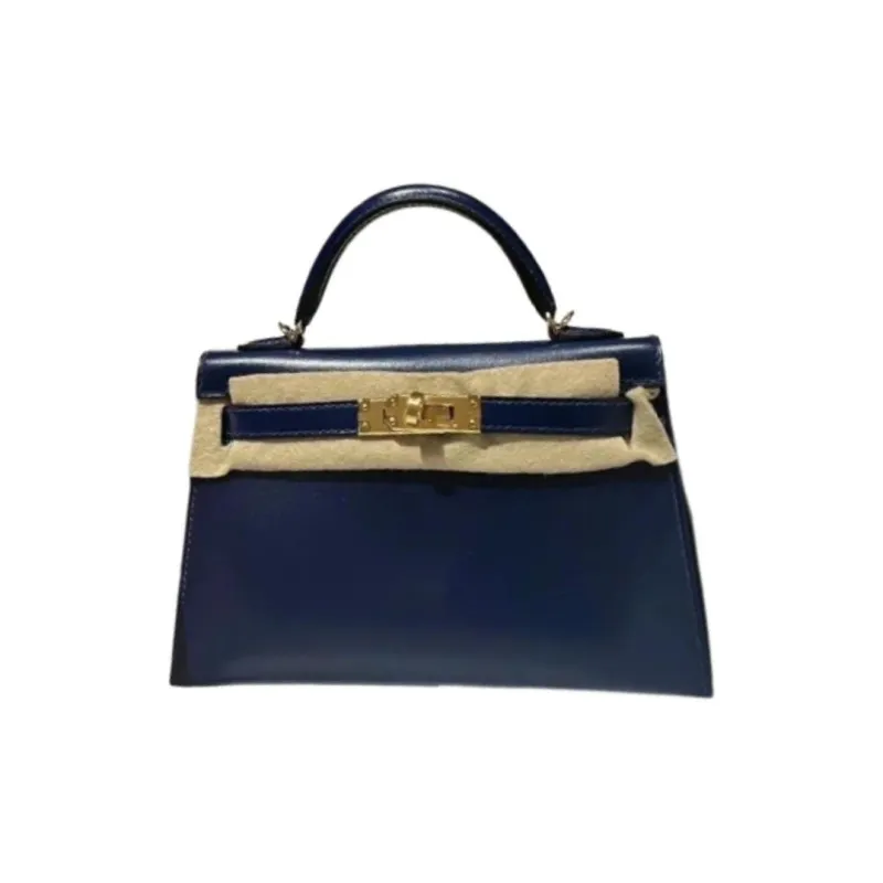 HERMES Mini Kelly Box Leather Kelly Bag Handbag Shoulder Bag Crossbody Bag Mini Women's 73 Bleu Saphir Sapphire Blue-0