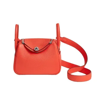 HERMES Lindy Clemence Bullock Leather Handbag Shoulder Bag Crossbody Bag Mini Women's Orange