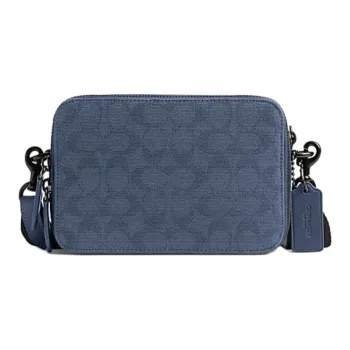 COACH Charter Fabric Cow Leather Patchwork Shoulder Bag Crossbody Bag Small Size Men's Machine Washable Blue Fabric