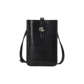 Ralph Lauren Lizard Embossed Leather Shoulder Bag Crossbody Bag Unisex Black