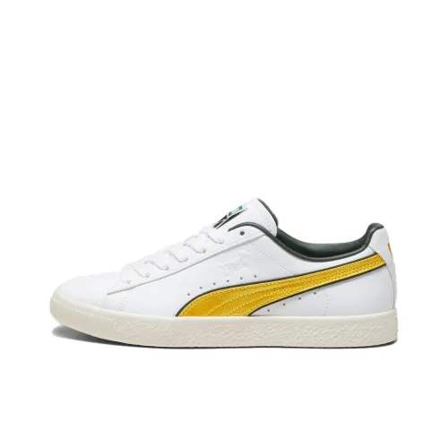 PUMA Clyde Varsity Non-slip Lightweight Low-Top Skateboard Shoes Unisex White Yellow