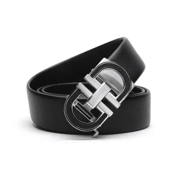 ELLE HOMME Automatic Buckle Belt Genuine Leather Trendy Steel Buckle Cow Leather Belts Men's Black Width 3.7cm