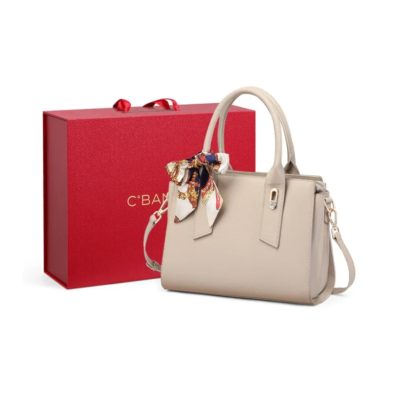 C°BANNER Cow Leather With Synthetic Leather Shoulder Bag, Crossbody Bag, Mom Handbag Regular Women's Creamy Apricot-0