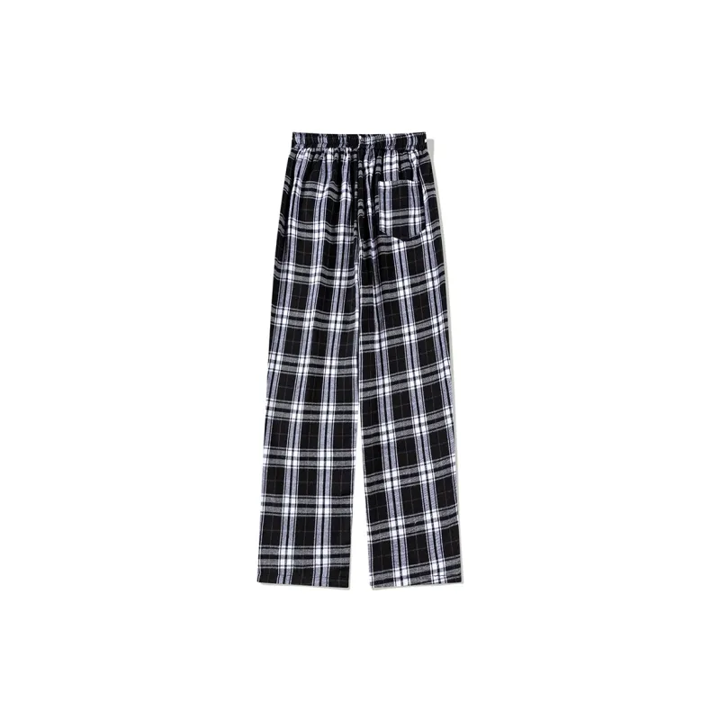 ZONEiD Casual Pants Unisex Black White Plaid-2