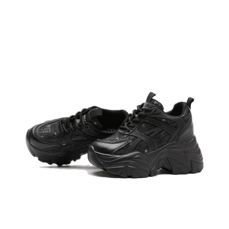 Satchi Height Increasing Low Top Chunky Sneakers Women's Black-3