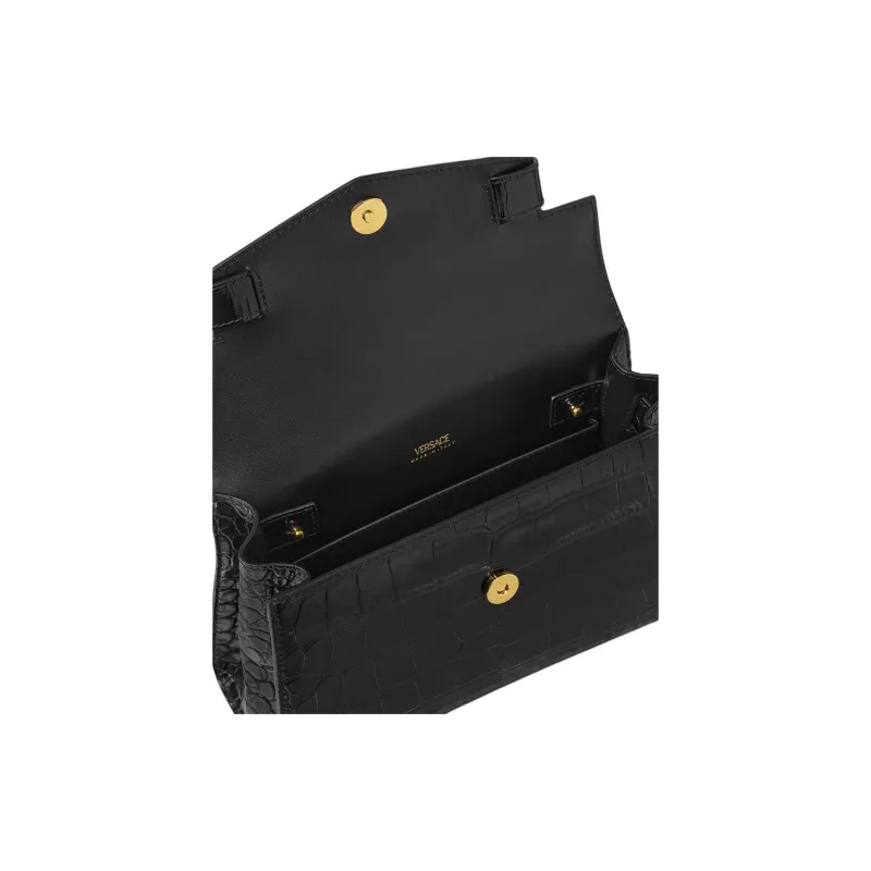 FANSIZHE Medusa '95 Cow Leather Shoulder Bag, Crossbody Bag, Handbag Medium Size Women's Black & Gold-3
