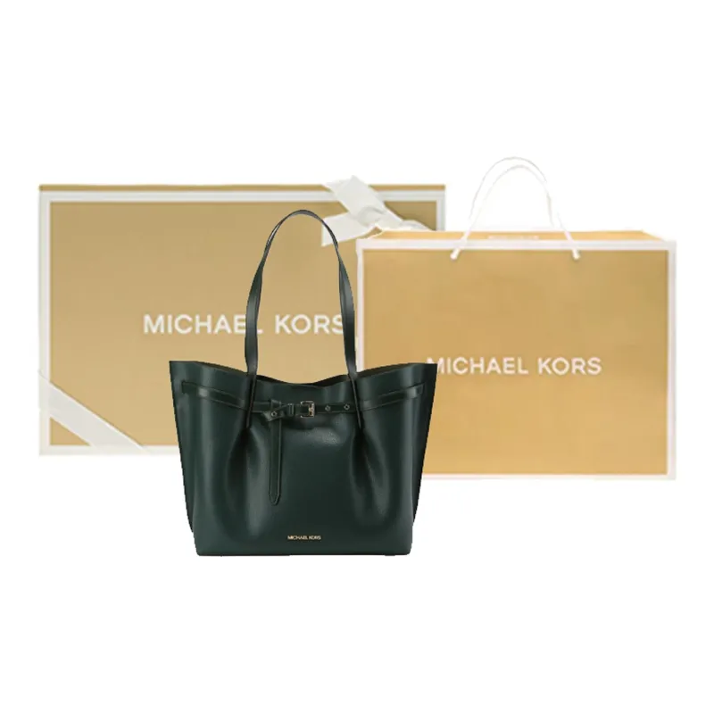 MICHAEL KORS Emilia Cow Split Leather Tote Bag Shopping Bag Handbag Shoulder Bag Women's Dark Green-5