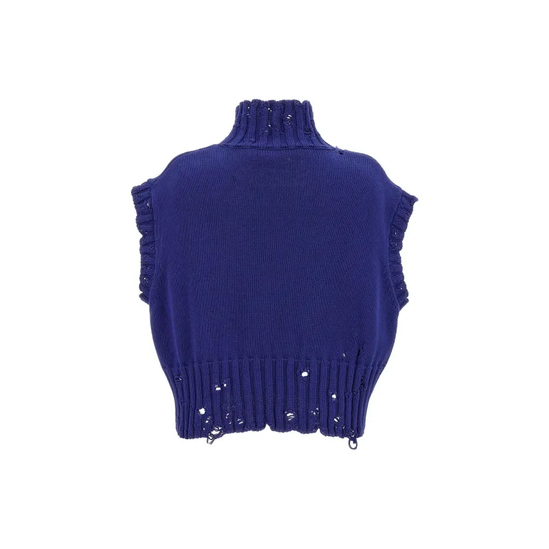 MARNI Turtleneck Distressed Knitted Cropped Vest-1