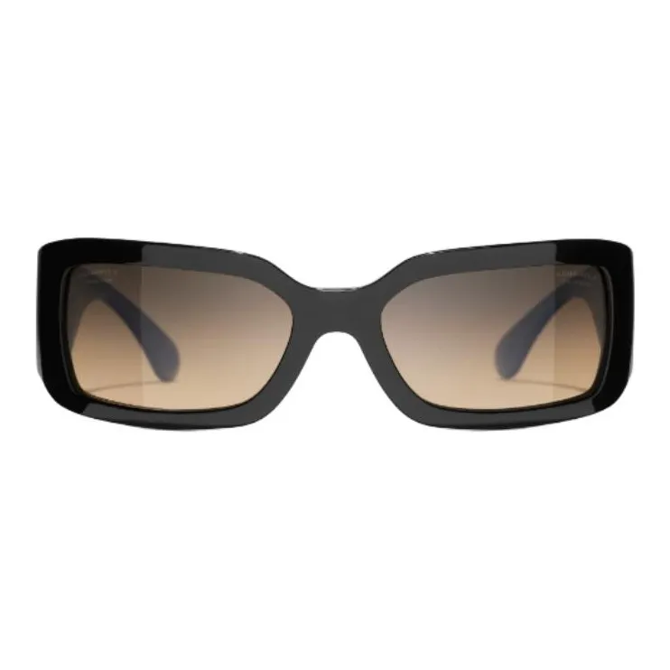 CHANEL Nylon Acetate Rectangular Sunglasses Unisex Black-1