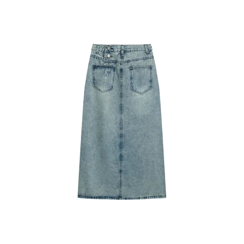 HUASJ Denim Long Skirt Women's Blue-1