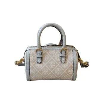TORY BURCH T Monogram Leather Boston Bag, Shoulder Bag, Crossbody Bag, Handbag Mini Women's Mist Gray