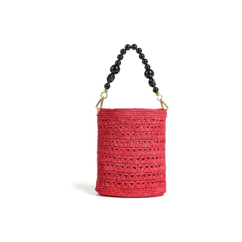 Beau Today Raffia Handbag Medium Size Women's Red