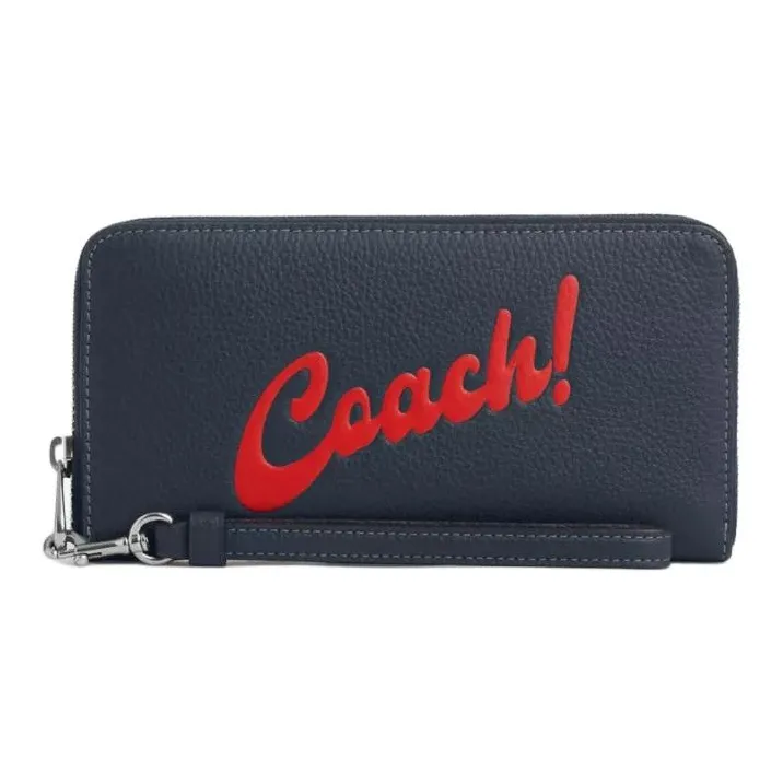 COACH Zip Around Refined Pebble Pattern Leather Wallet Trumpets Women's Silver Panel Denim-0