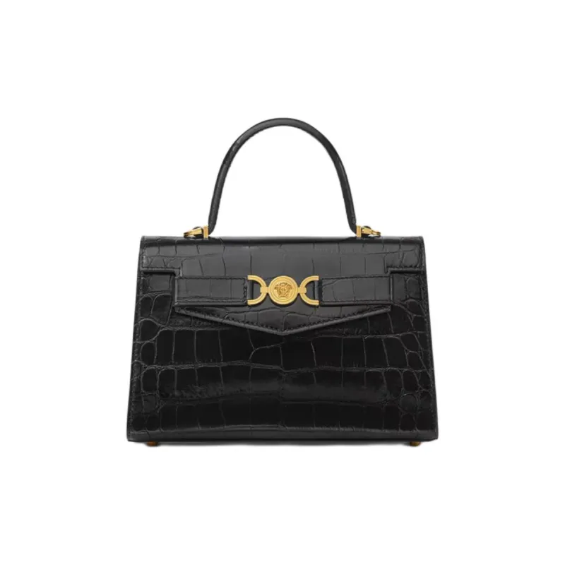 FANSIZHE Medusa '95 Cow Leather Shoulder Bag, Crossbody Bag, Handbag Medium Size Women's Black & Gold-0