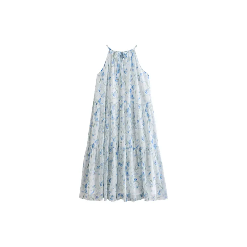 Initial Language Sleeveless Dress Women's Light Blue-1