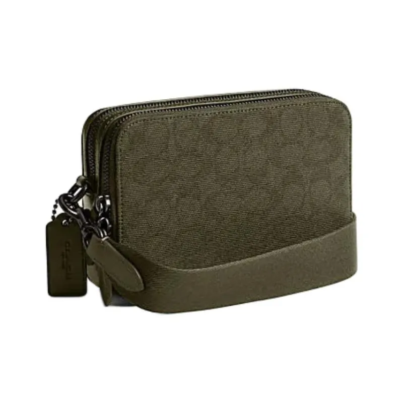 COACH Charter Fabric Cow Leather Patchwork Shoulder Bag Crossbody Bag Small Size Men's Army Green-1