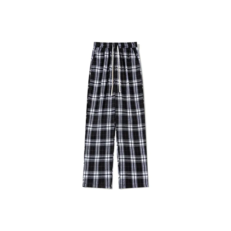 ZONEiD Casual Pants Unisex Black White Plaid-1