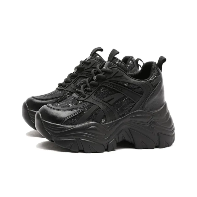 Satchi Height Increasing Low Top Chunky Sneakers Women's Black-1