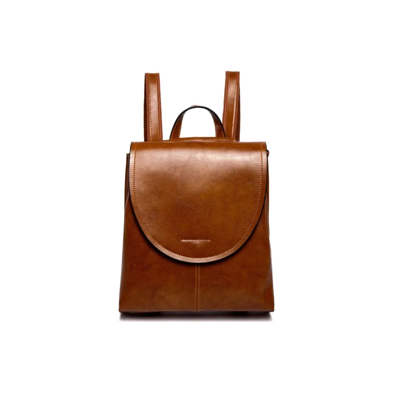 TTaG．baG Waxed Cow Leather Backpack Women's Brown/Black/Coffee/Green-0