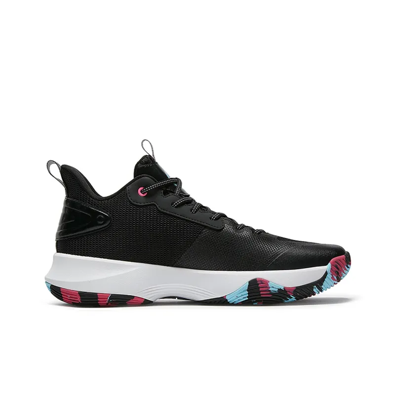 QIAODAN Durable Breathable Mid Top Basketball Shoes Men's Black Pink-1